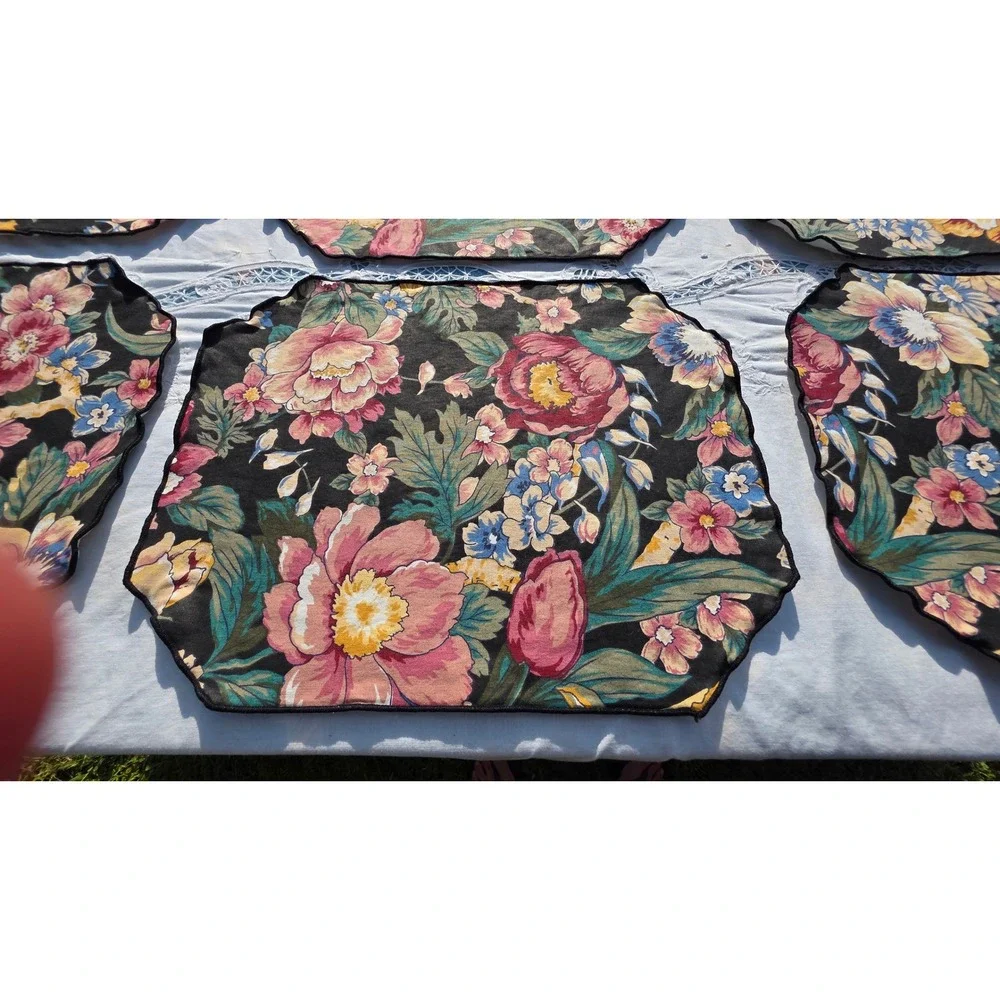 VTG Floral Placemat & Napkin Set of 6 Cottage Table Decor Dinner Party Blue Pink
